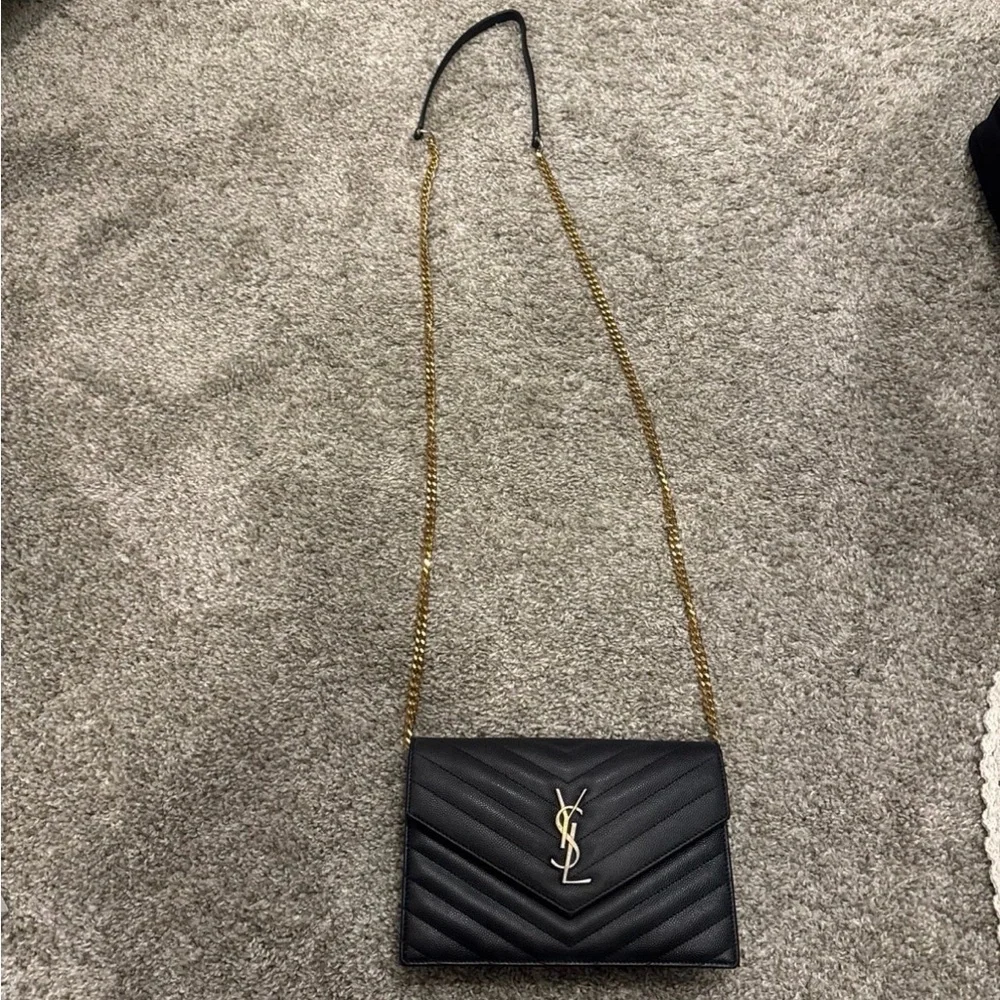 Saint Laurent Black Crossbody Bag with Gold Logo - Picture 6 of 13